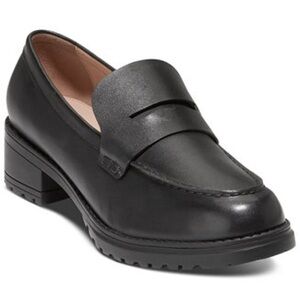 Cole Haan Camea Black Leather Lug Sole Penny Loafer Chunky Heel Size 8.5